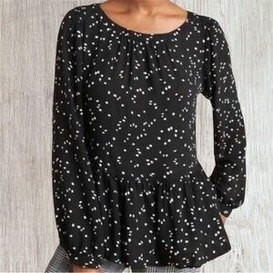 NWT Anthropologie Maeve Cheyenne Peplum Blouse Black & White Stroke Polka Dots